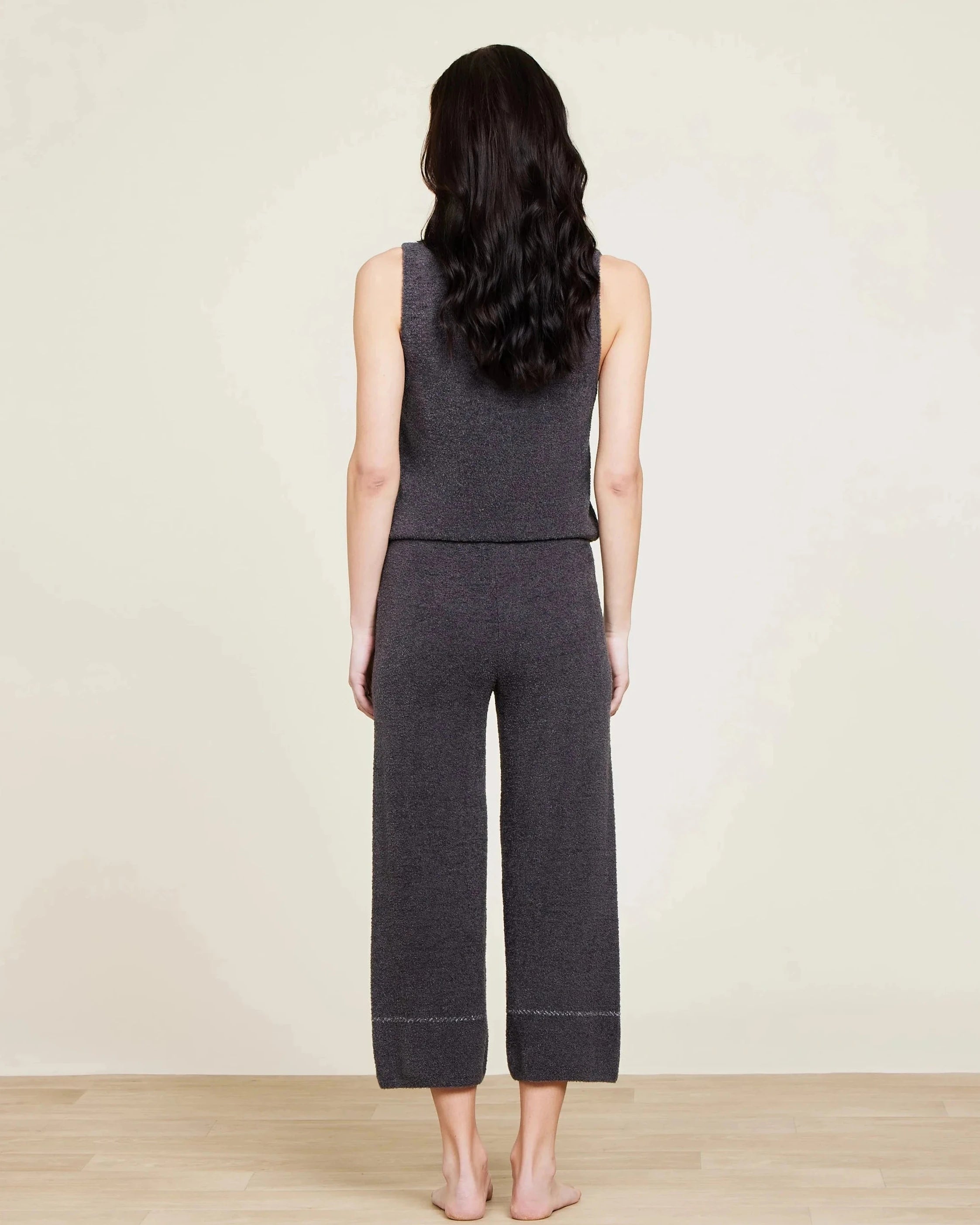 Barefoot Dreams CozyChic Ultra Lite Contrast Stitch Cropped Pant in Carbon-Pearl