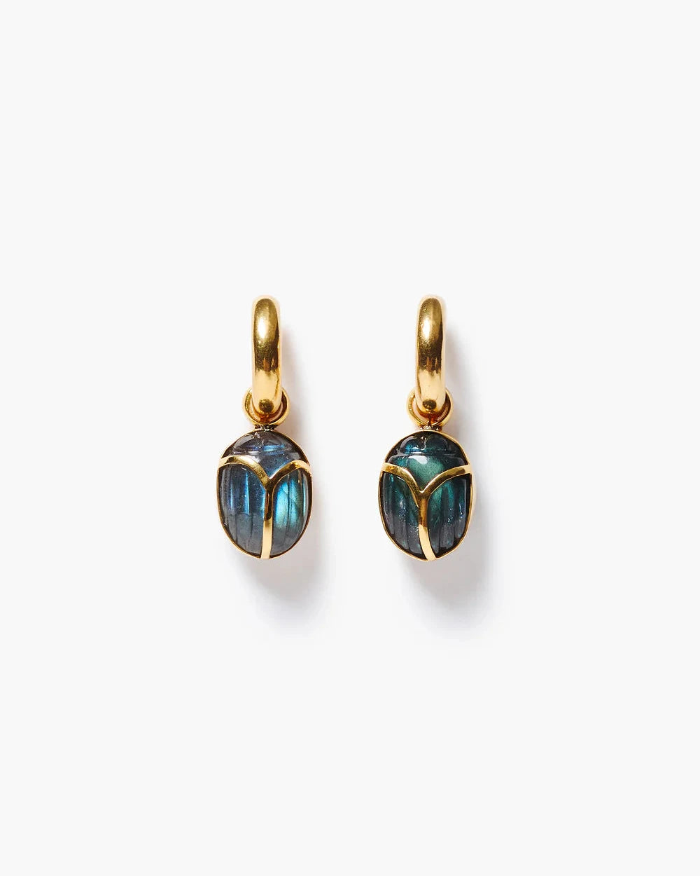 Chan Luu Gold Hoop Drop Earring With Scarab Labradorite