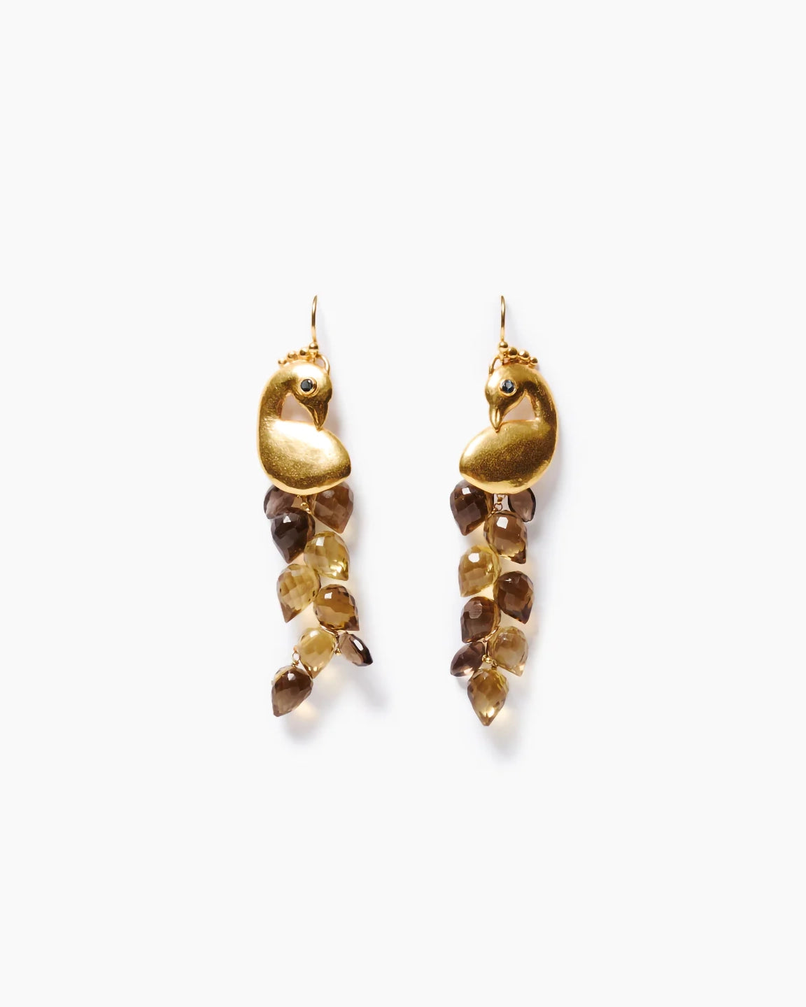 Chan Luu Gold Peacock Earrings with Whiskey Quartz