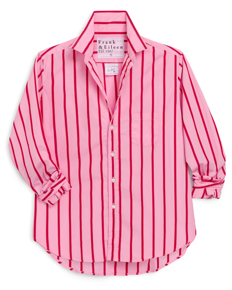 Pink button down with red stripes