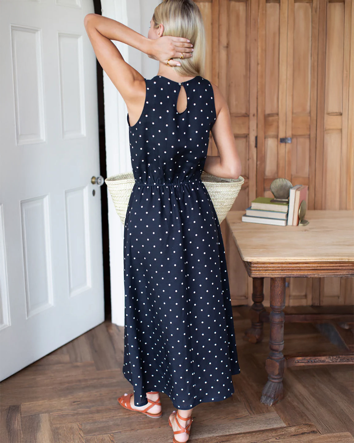 Emerson Fry Atelier Sundress in Small Dots Tuxedo & Ivory