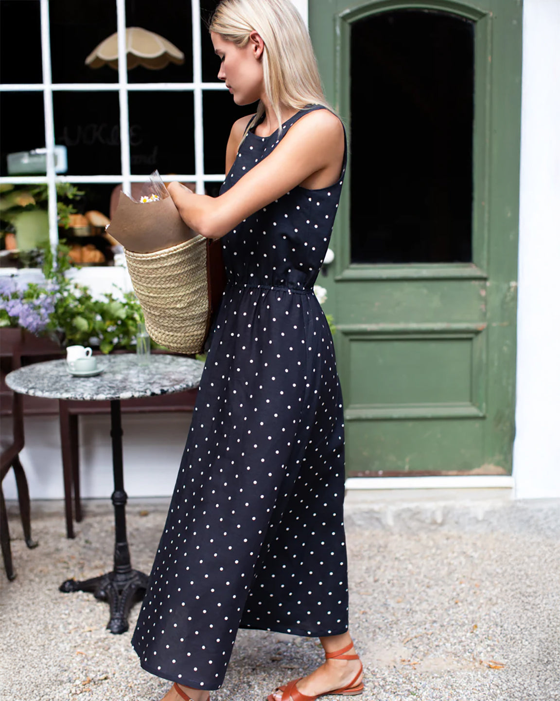 Emerson Fry Atelier Sundress in Small Dots Tuxedo & Ivory