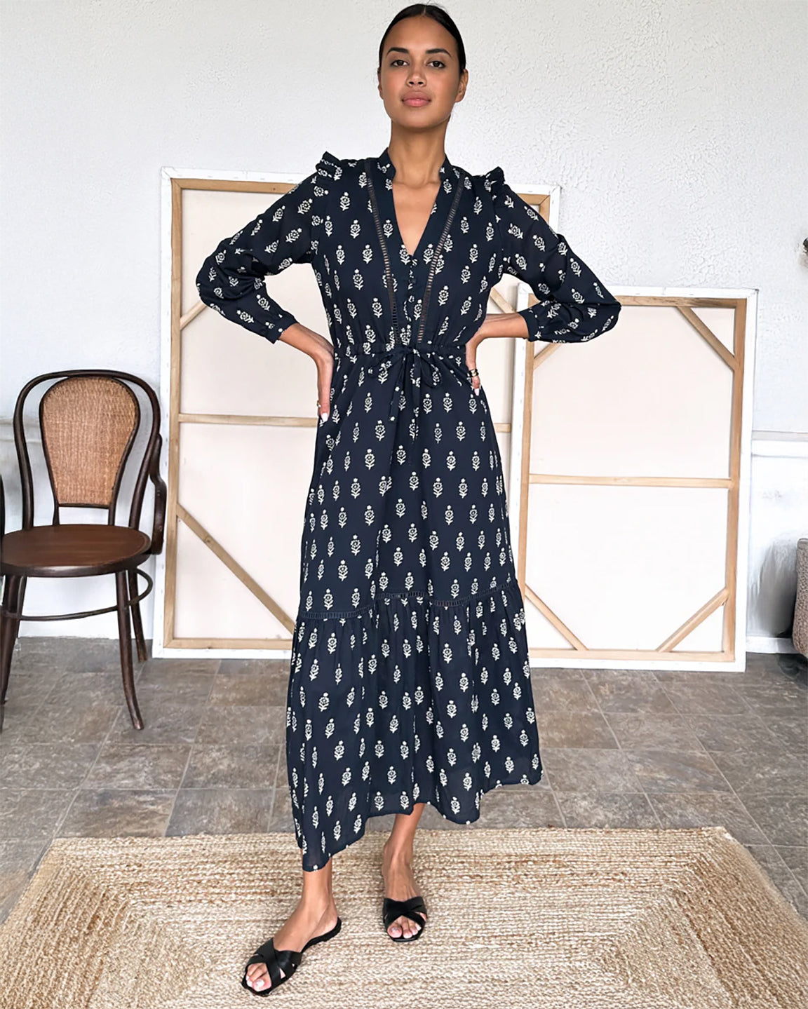 Emerson Fry Frances 4 V Neck Dress in Marguerite 2 Organic