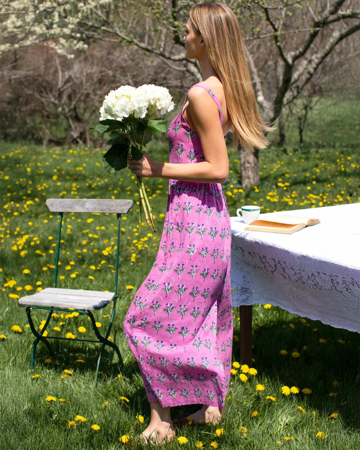 Emerson Fry Jour Maxi Dress in Big Marigolds Purple Orchid Organics