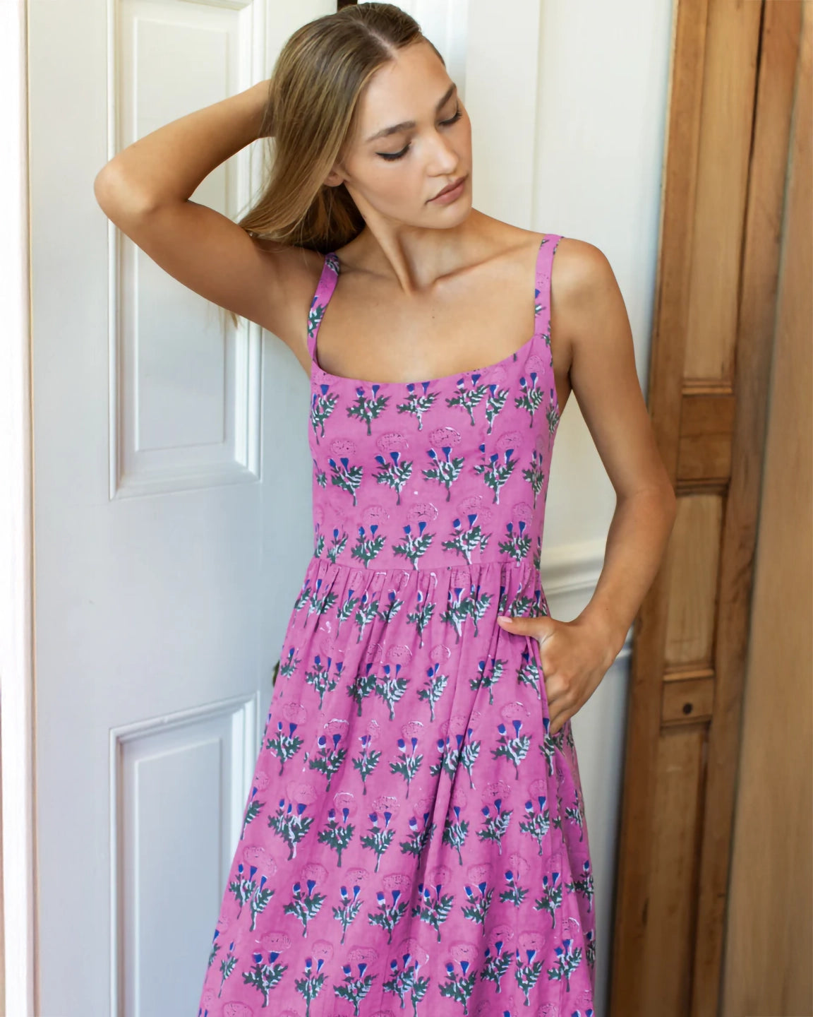 Emerson Fry Jour Maxi Dress in Big Marigolds Purple Orchid Organics