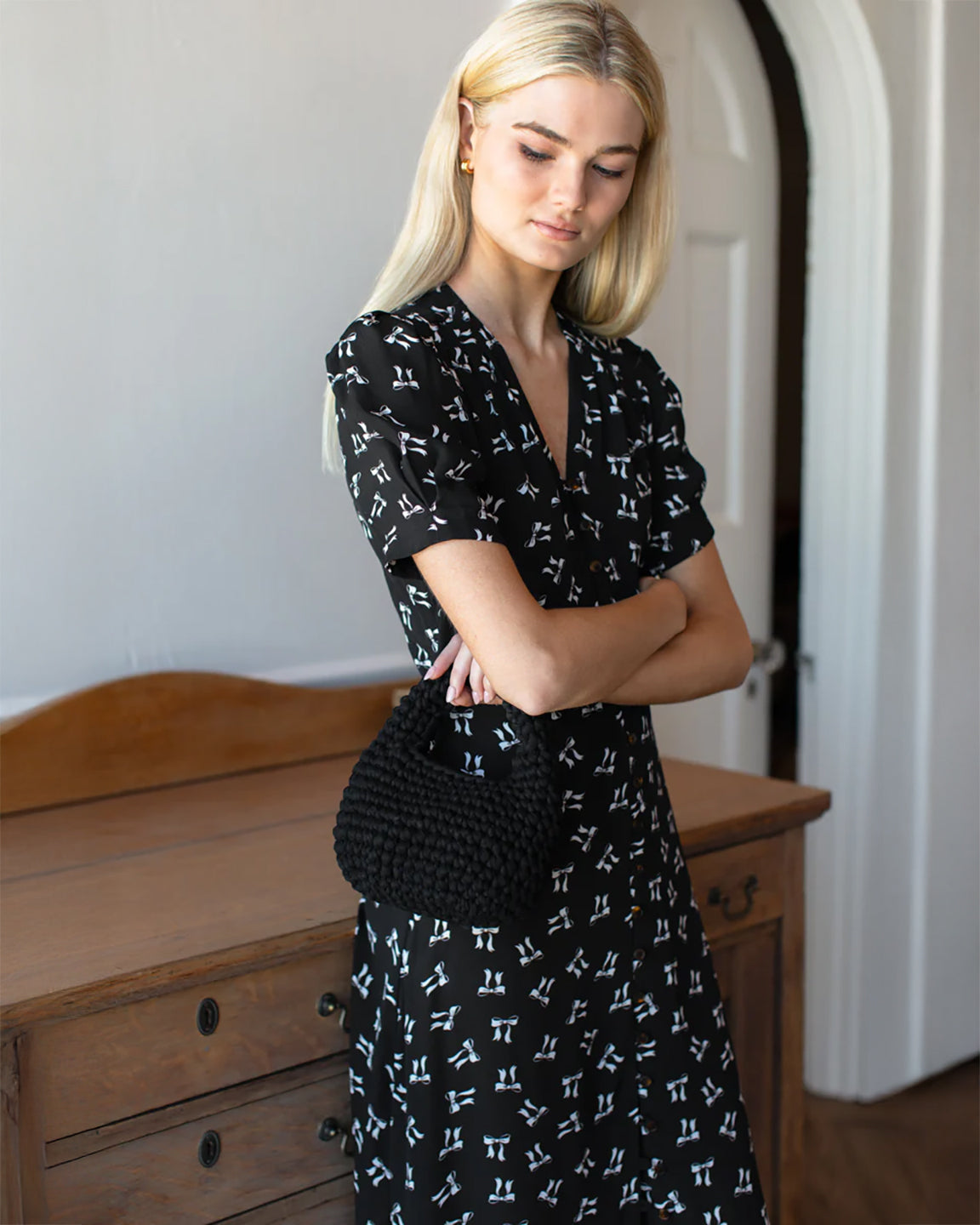 Emerson Fry Lucyia Antique Dress in Vintage Bows Tuxedo