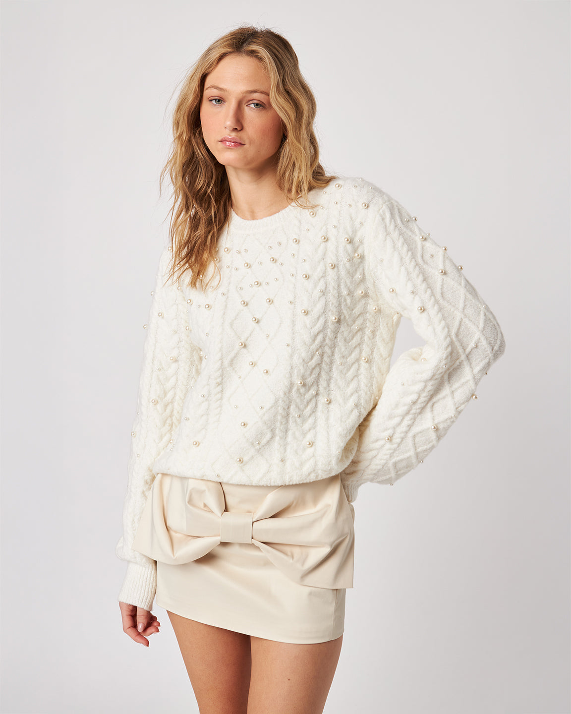 John & Jenn Pearly Lux Cable Sweater