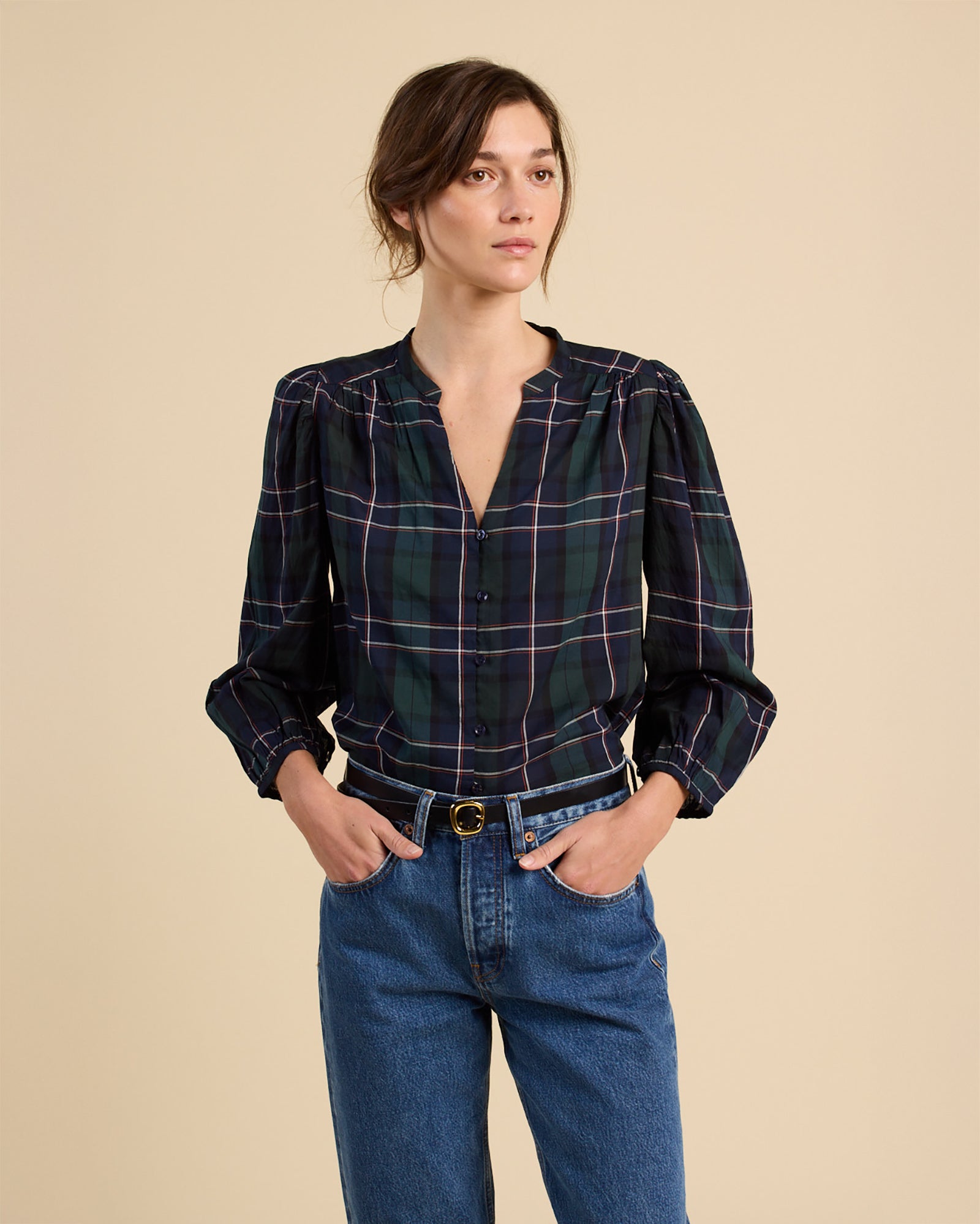 Trovata Birds Of Paradis Maisey Blouse In Windsor Plaid