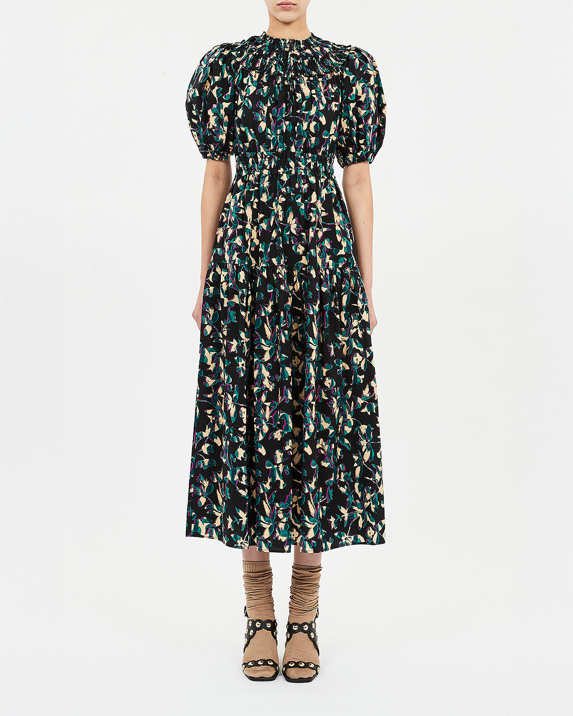 Ulla Johnson Othella Short Sleeve Midi Dress In Kaleidoscope