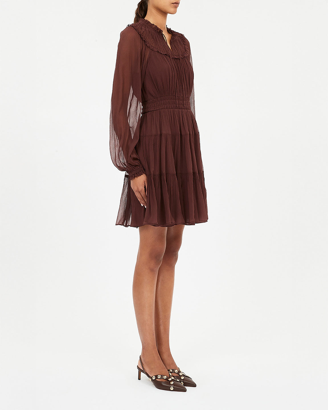 Ulla Johnson Ava Silk Long Sleeve Mini Dress In Mahogany