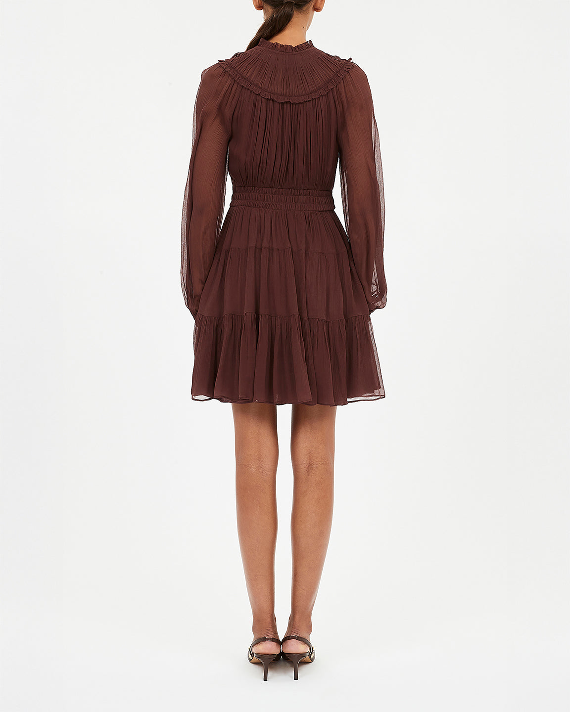 Ulla Johnson Ava Silk Long Sleeve Mini Dress In Mahogany