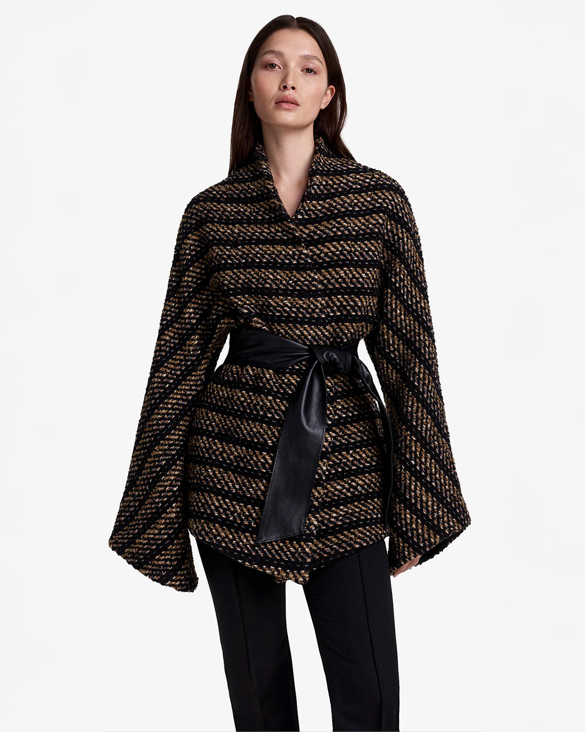 Smythe Belted Wrap Jacket in Black Tan