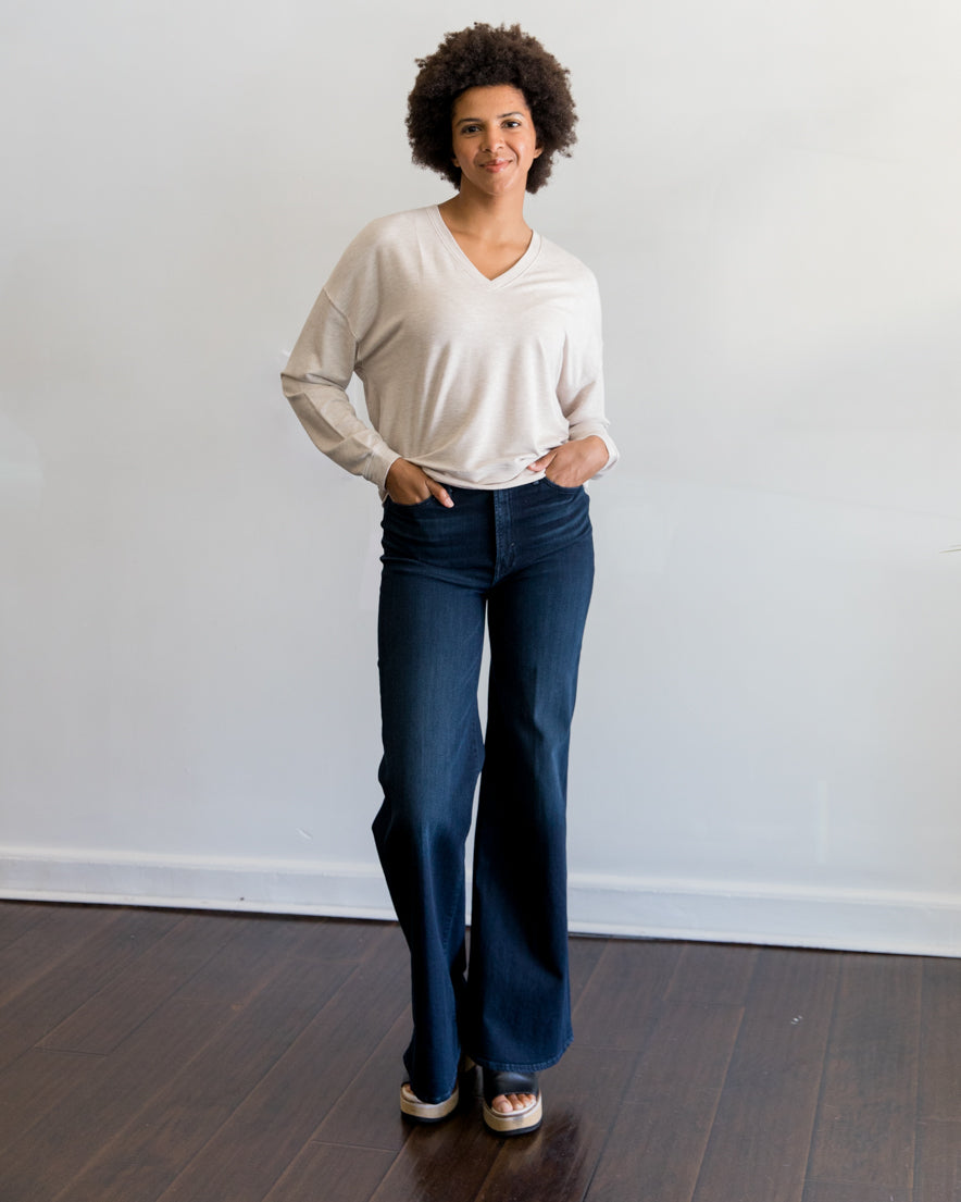Majestic Filatures French Terry V-Neck in Ecru Chine