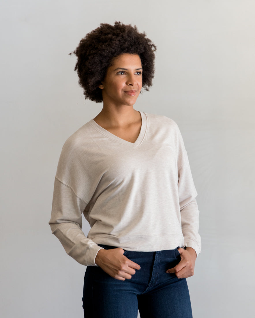 Majestic Filatures French Terry V-Neck in Ecru Chine