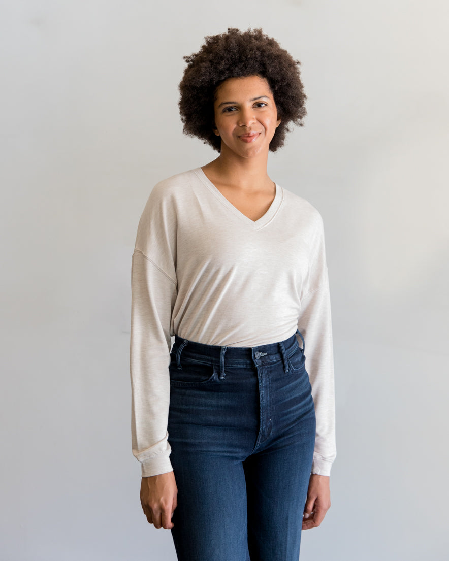 Majestic Filatures French Terry V-Neck in Ecru Chine
