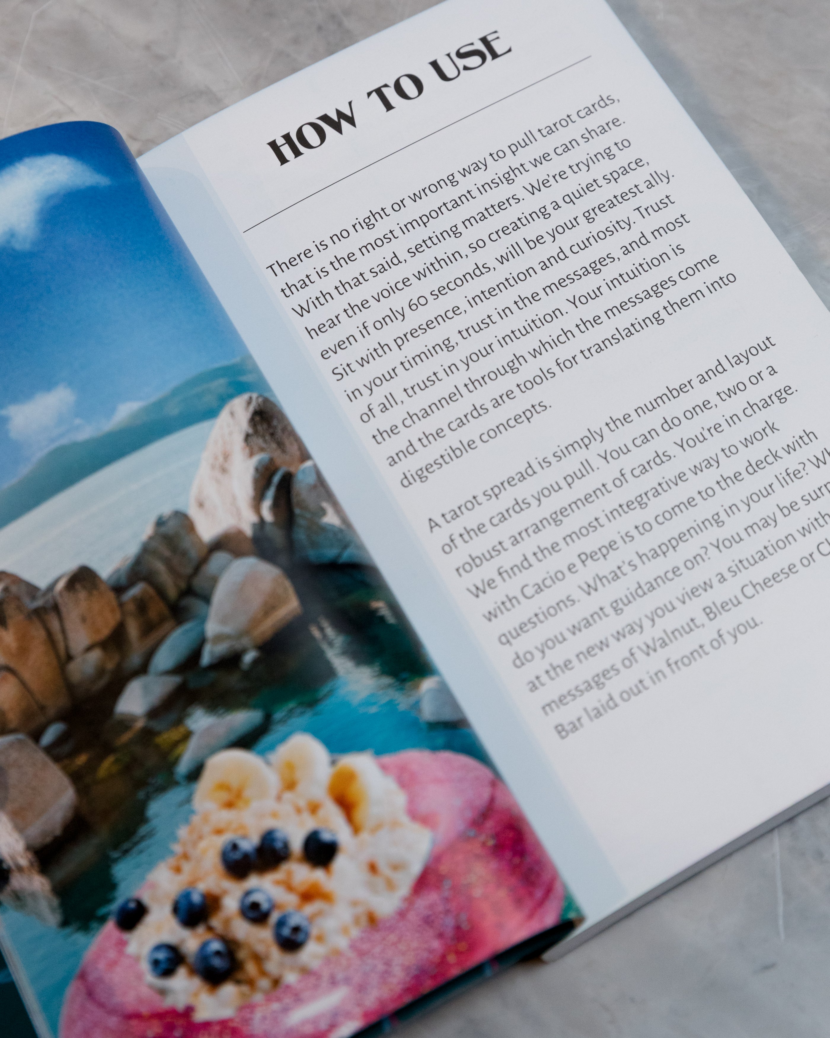 inside book that says how to use at the top