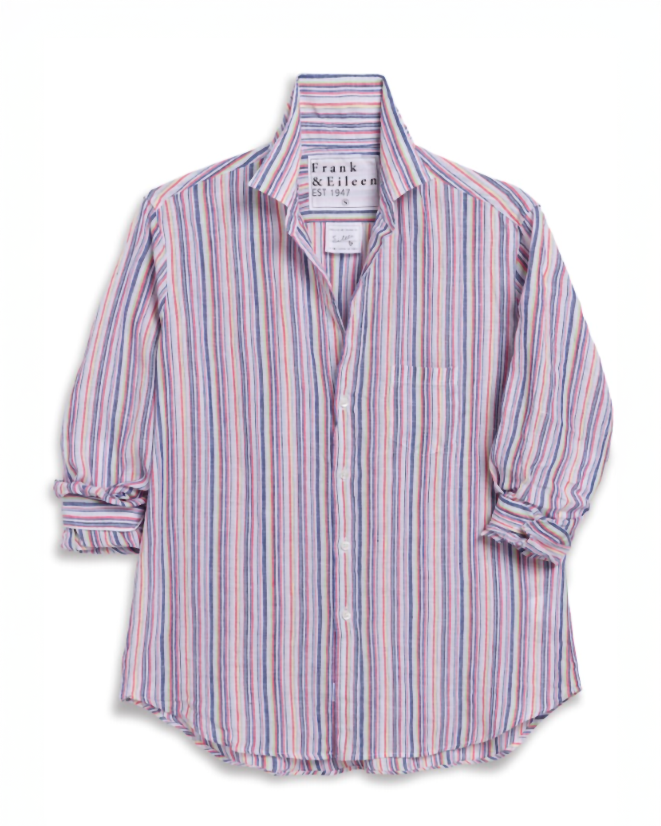 Frank & Eileen Eileen Relaxed Button-Up Shirt Red Green Navy Multi Stripe
