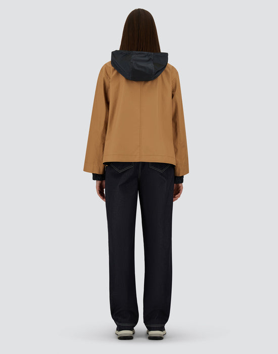 Herno Cotton and Taffeta Reversible Jacket with Hood in Camel/Blue