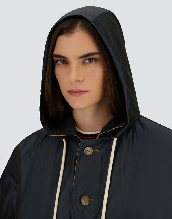 Herno Cotton and Taffeta Reversible Jacket with Hood in Camel/Blue