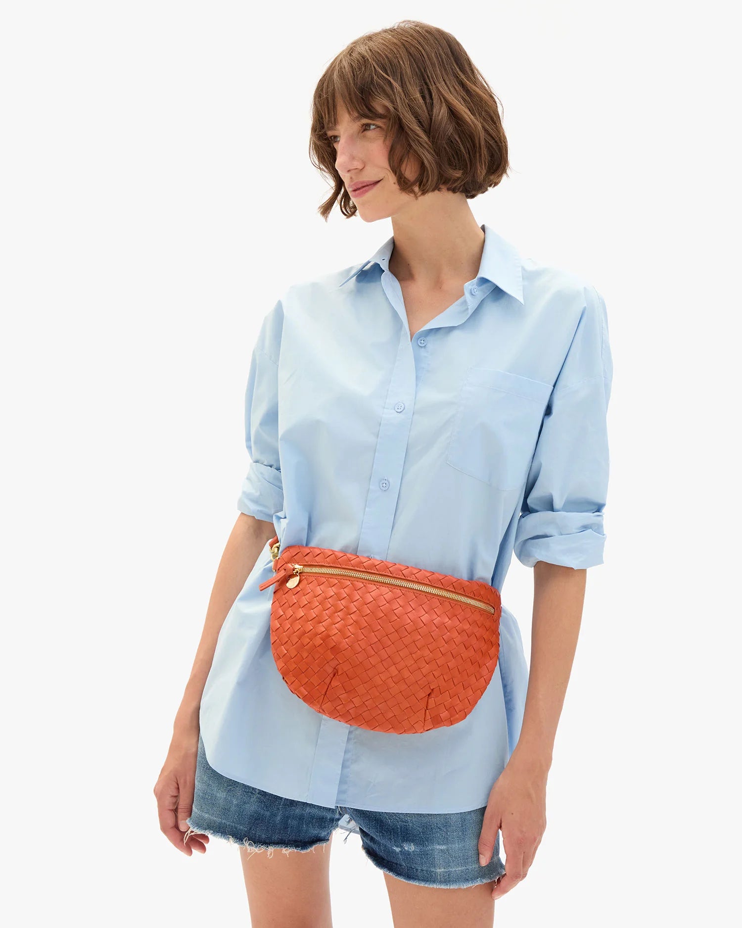 Clare V. Grande Fanny Medium Woven Diagonal in Saltillo
