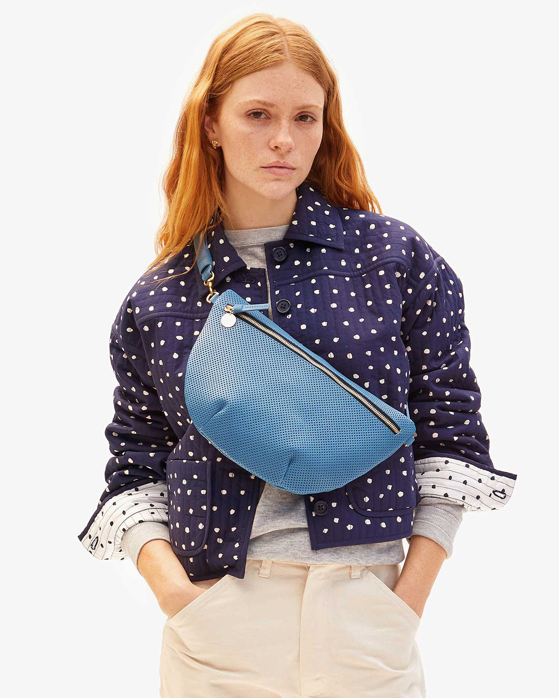 Clare V. Grande Fanny in Perforated Desert Blue