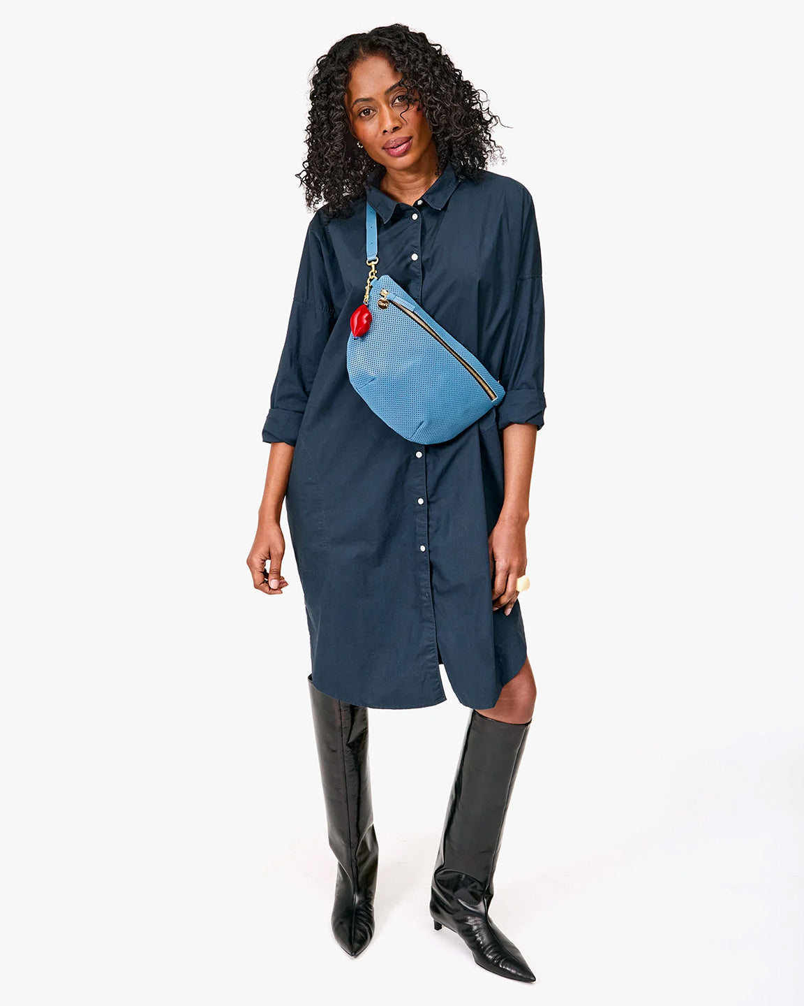 Clare V. Grande Fanny in Perforated Desert Blue