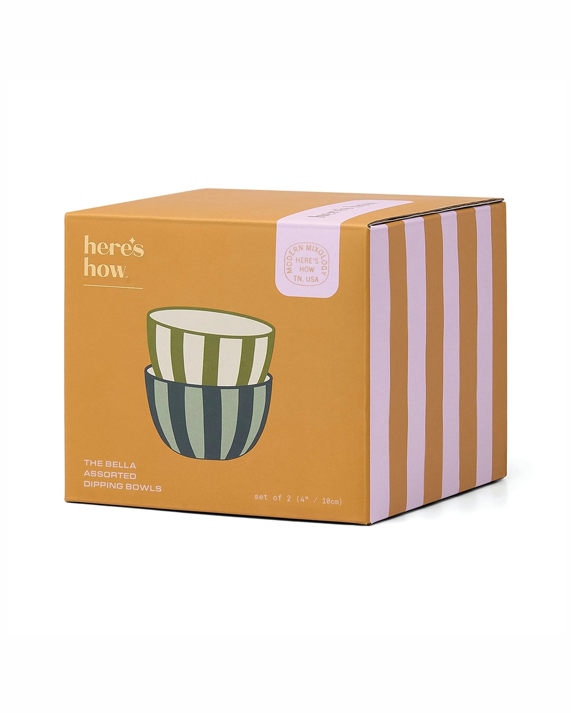 Here's How The Bella Set of 2 Dipping Bowls in Green + Blue Stripe