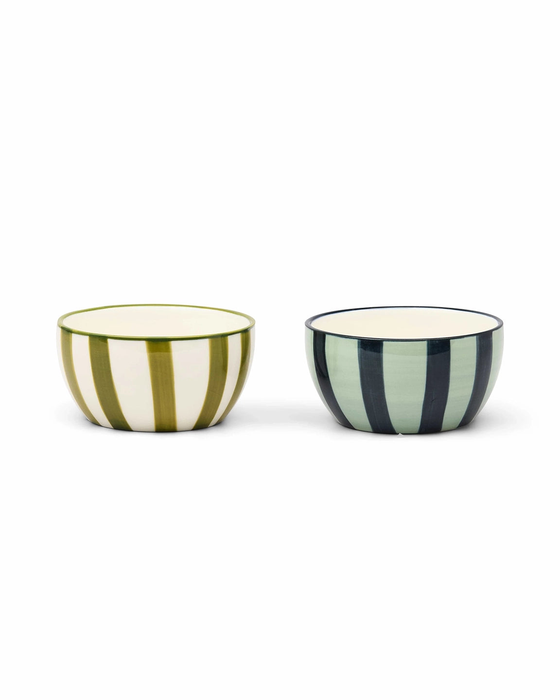 Here's How The Bella Set of 2 Dipping Bowls in Green + Blue Stripe