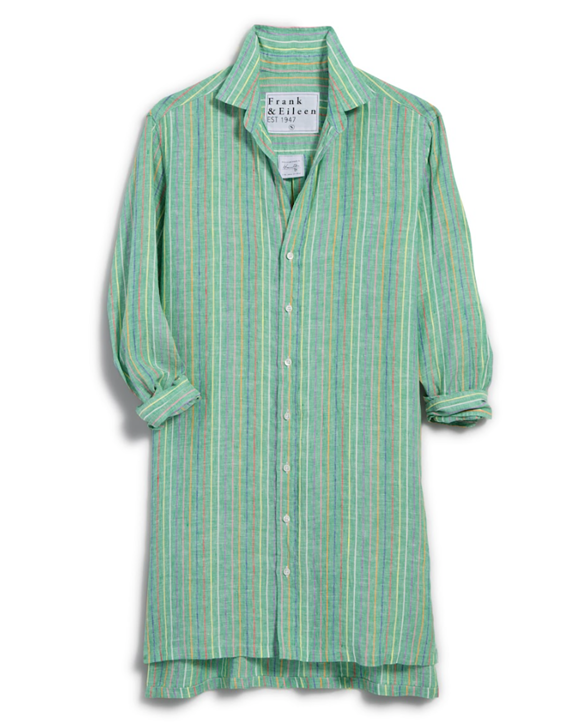 Frank & Eileen Hunter Step-Hem Shirtdress In Multi Stripes Green (GSTL)