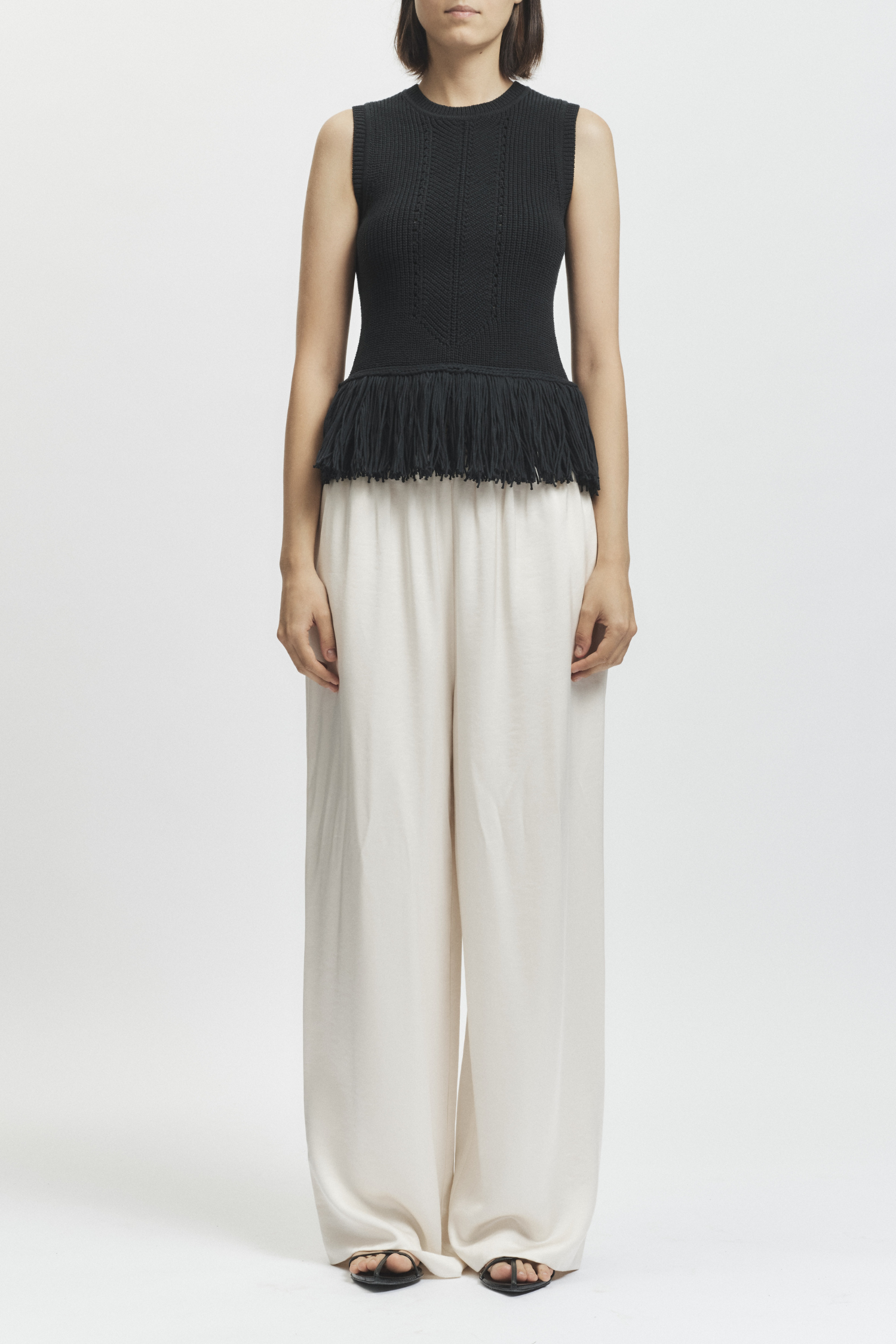 Collins Fringe Knit Blouse, Black