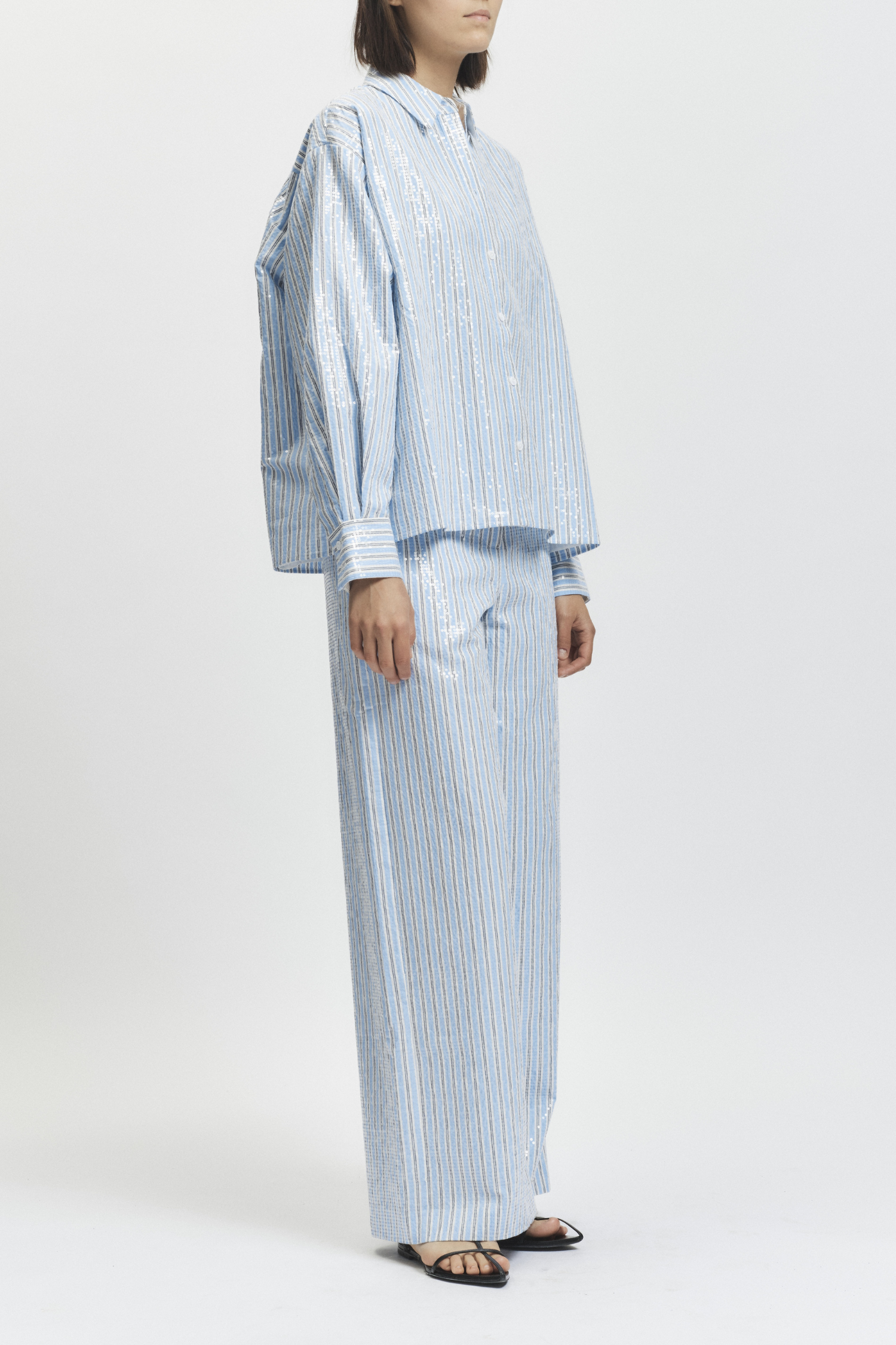 Bradley Sequin Pinstripe Blouse, Blue Stripe