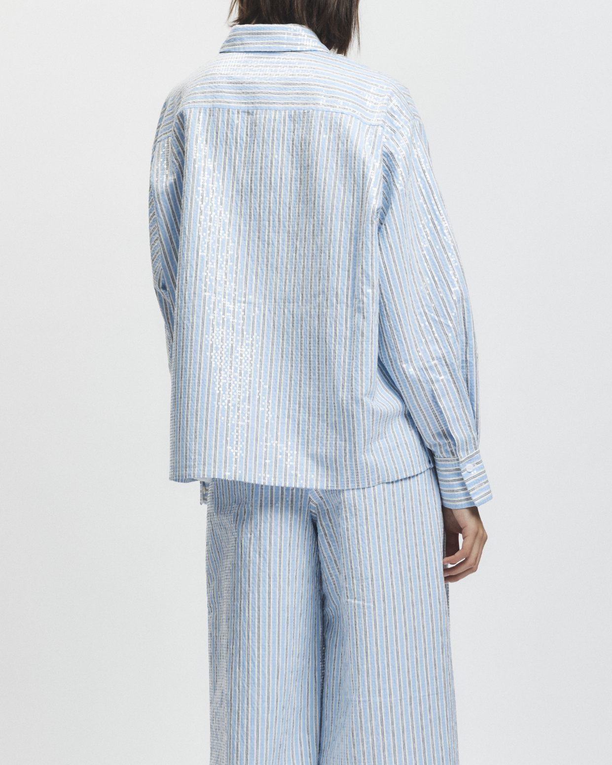 Bradley Sequin Pinstripe Blouse, Blue Stripe