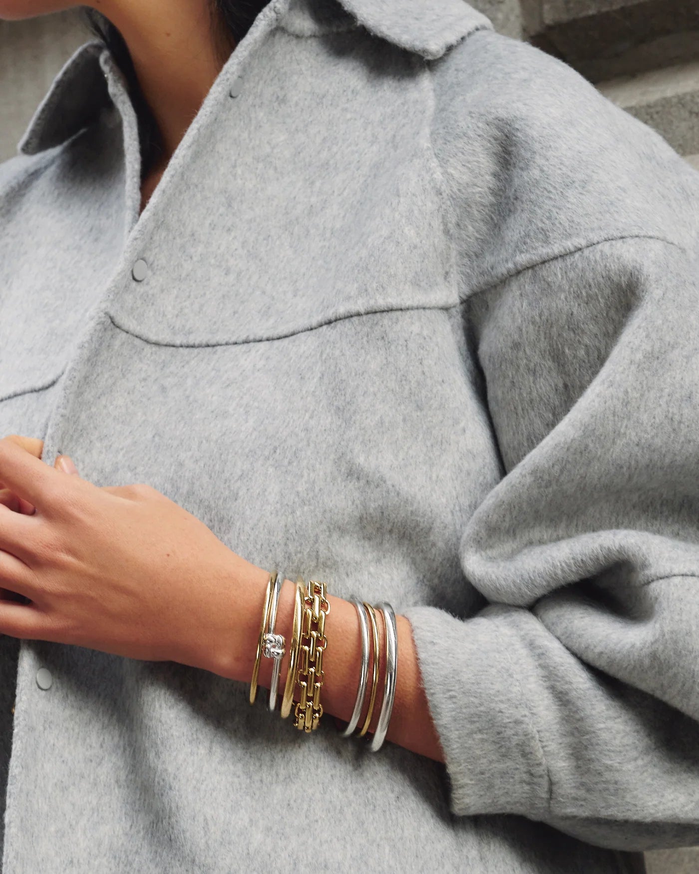 Jenny Bird Slim Woven Square Bangle Platinum