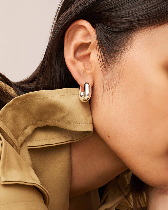 Jenny Bird Puffy U Link Earrings in High Polished Silver