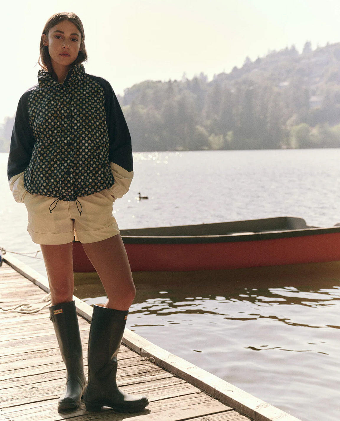 The Great. The Crestline Full-Zip in Microdaisy Colorblock