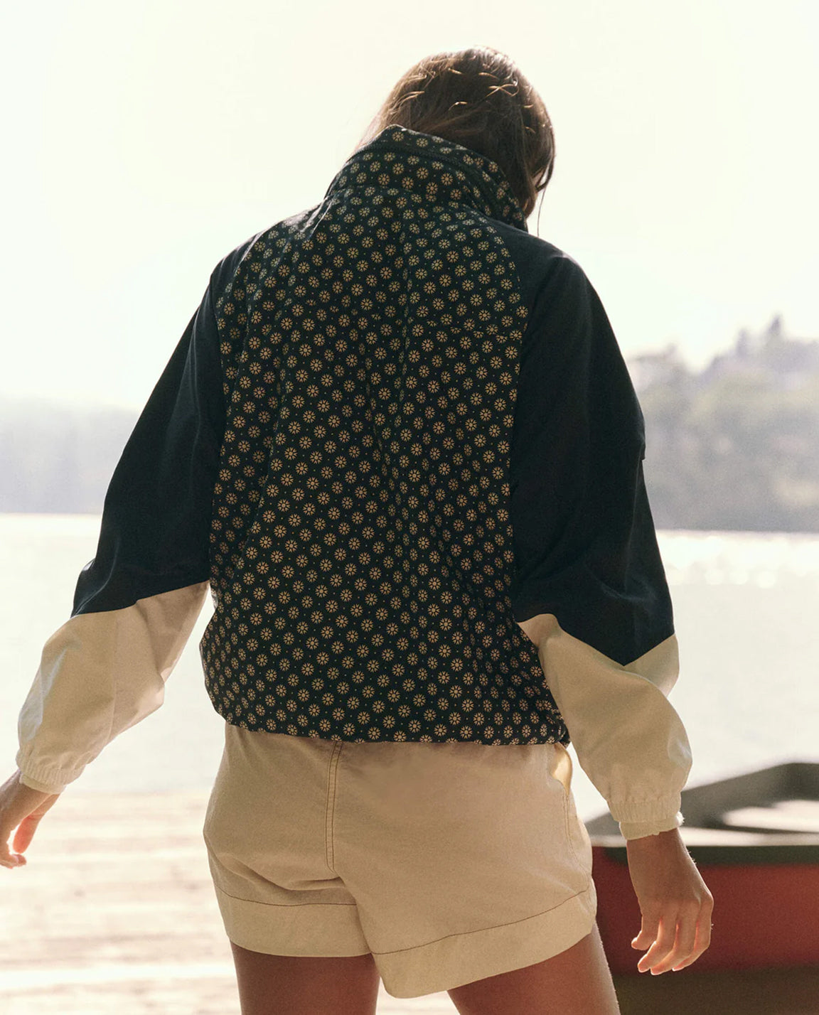 The Great. The Crestline Full-Zip in Microdaisy Colorblock
