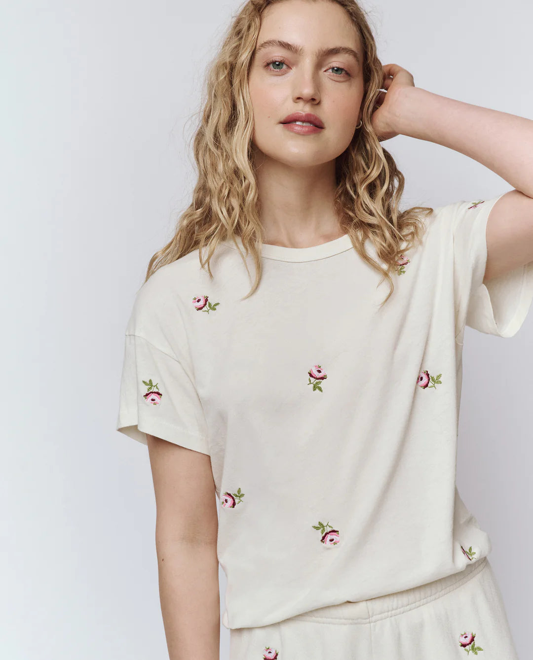 The Great. The Boxy Crew with Embroidered Roses
