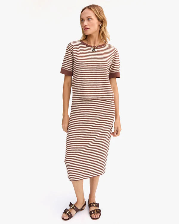 Clare V. Le Tube Skirt in Brown/Cream Stripe