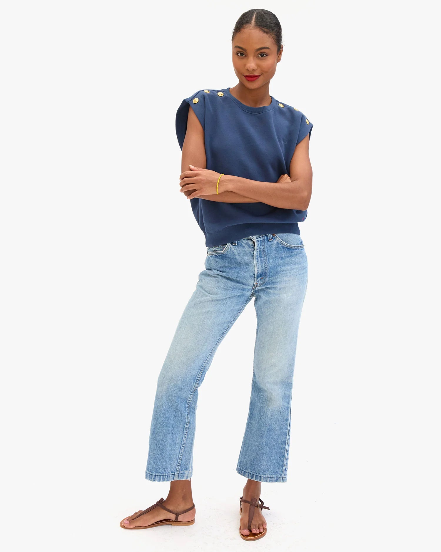 Clare V. Le Vest in Navy with Anchor Buttons