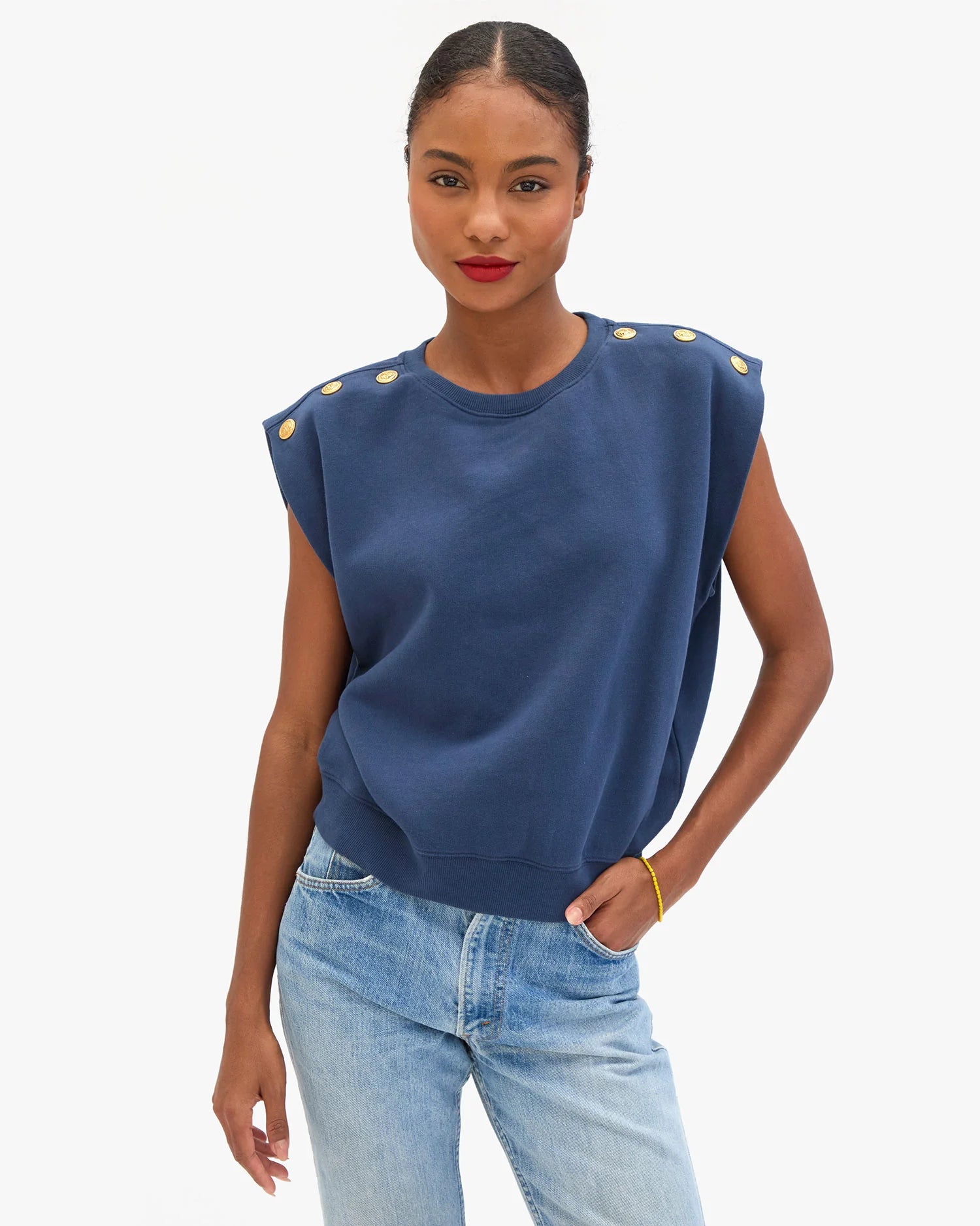Clare V. Le Vest in Navy with Anchor Buttons