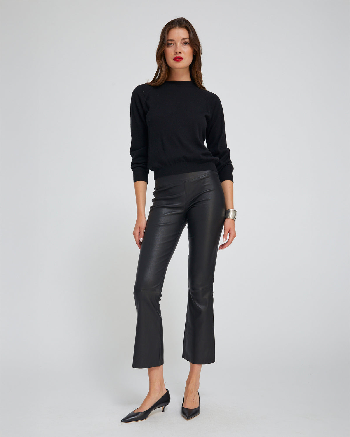 Pantalon Cuir évasé SPRWMN Taille XS - Noir - Coupe Cropped - Neuf Sans étiquettes