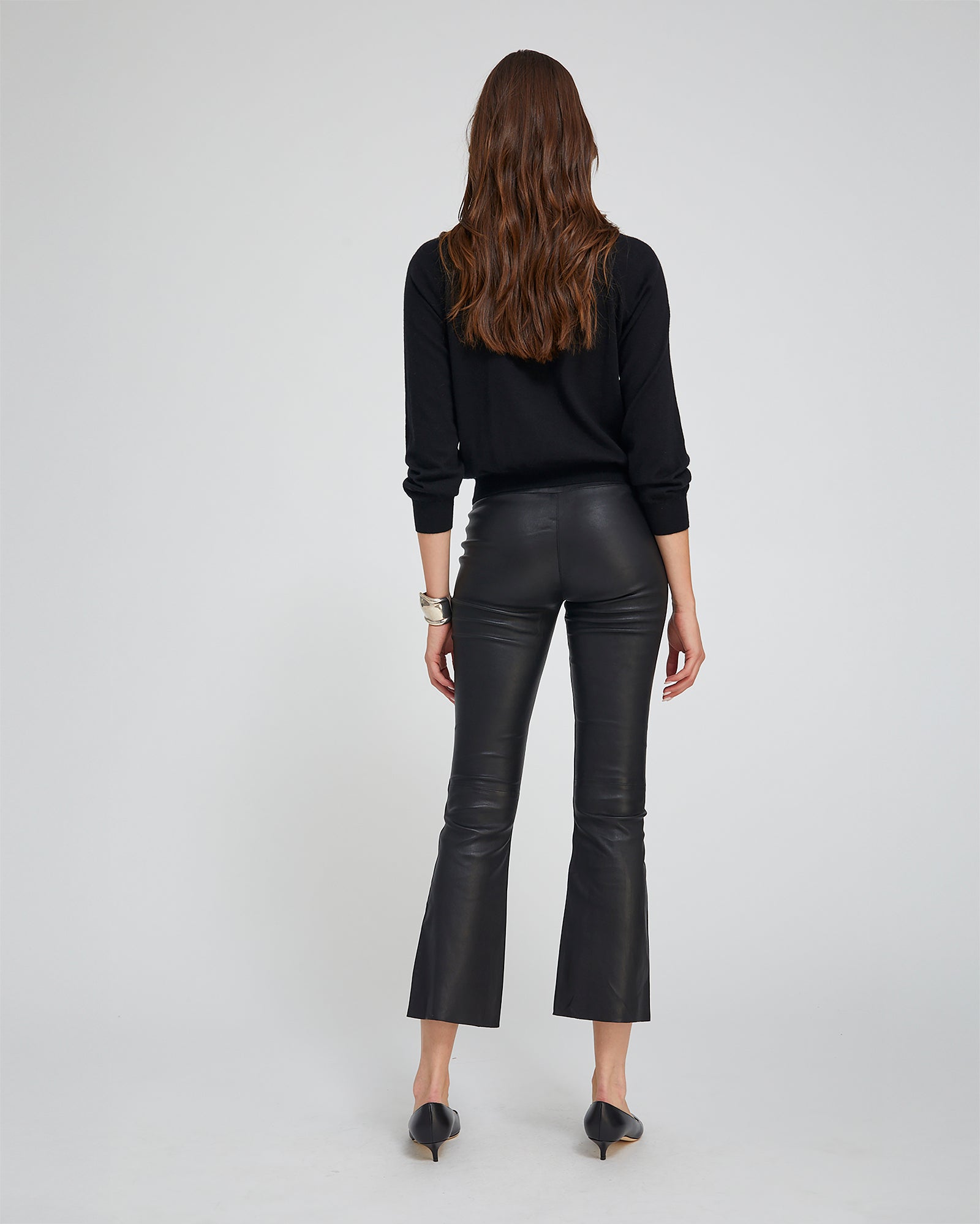 SPRWMN Ankle Flare Leather Pants In Black