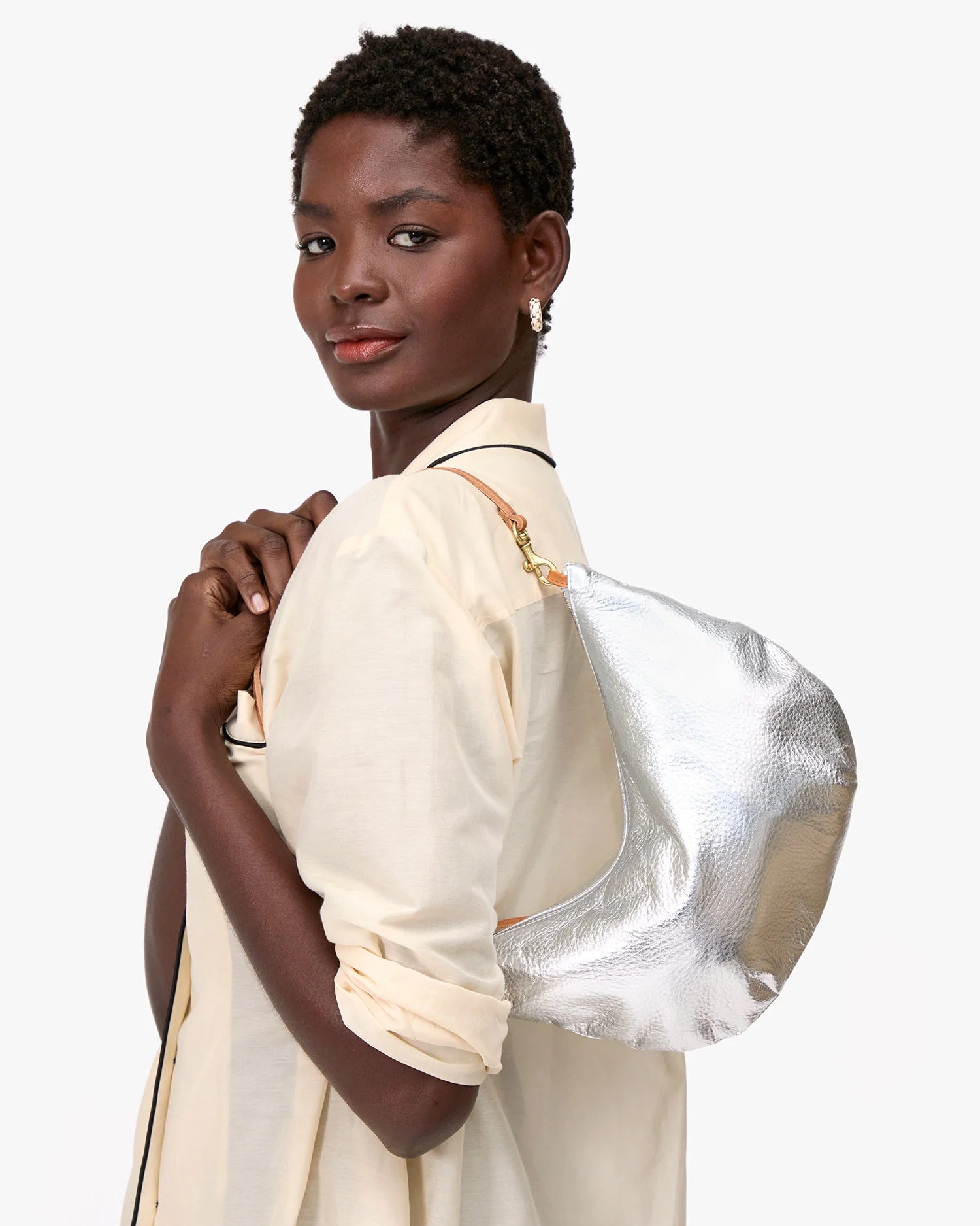 Clare V. Lune Lamba Handbag In Silver