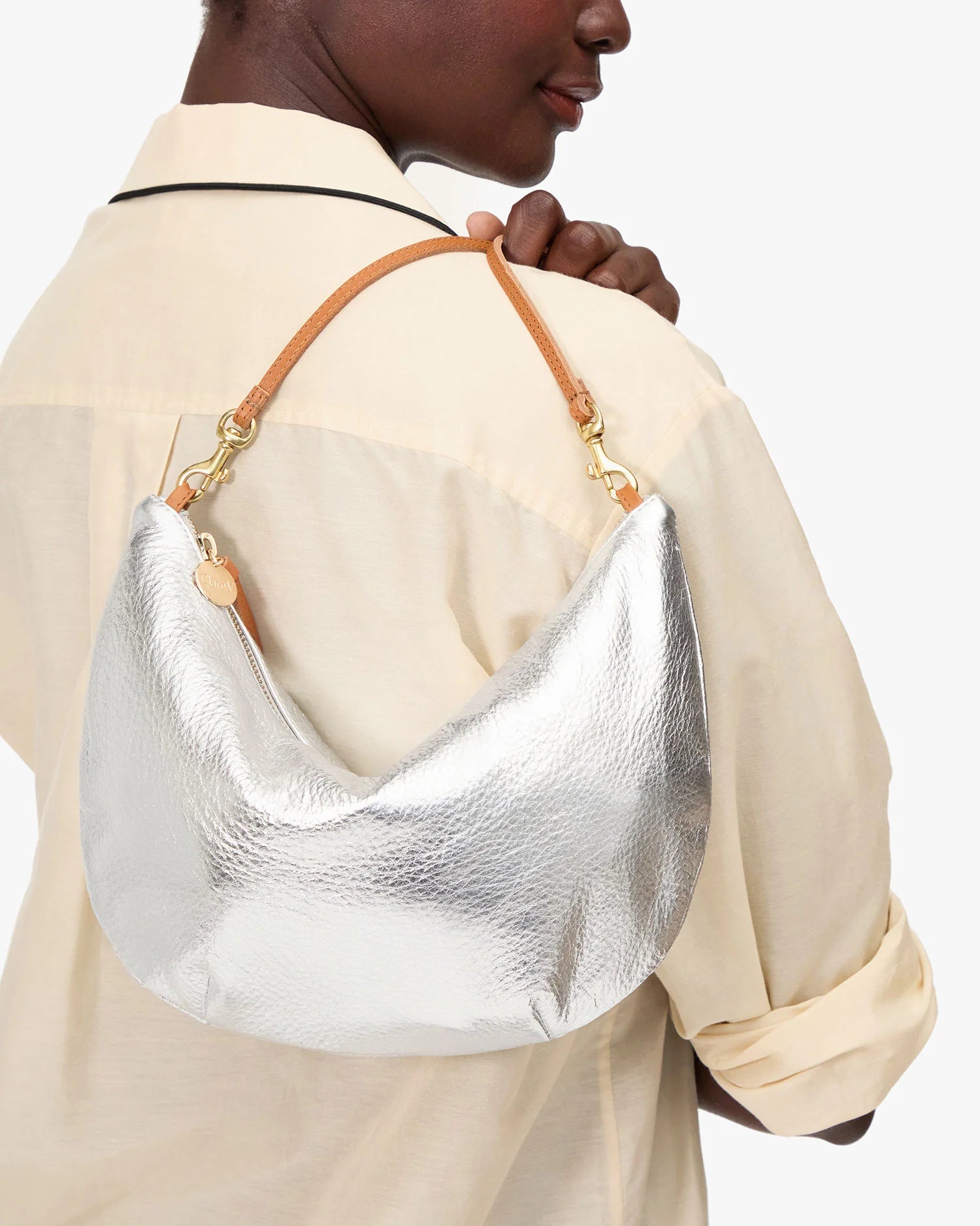 Clare V. Lune Lamba Handbag In Silver