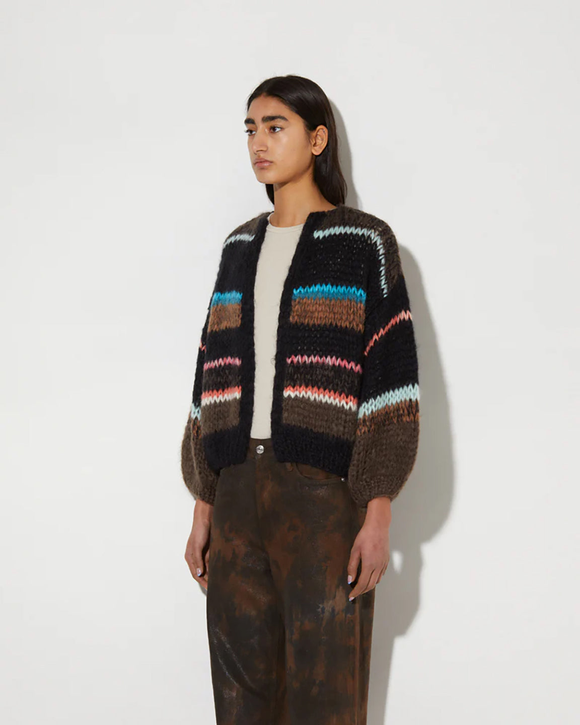 Maiami Stripes Galore Bomber Cardigan in Chocolate