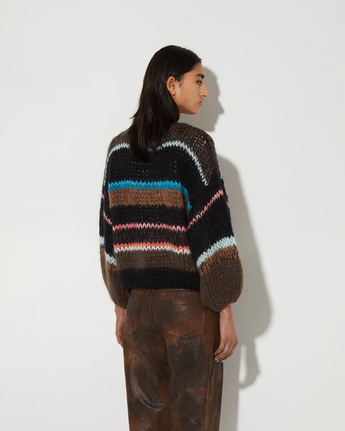 Maiami Stripes Galore Bomber Cardigan in Chocolate