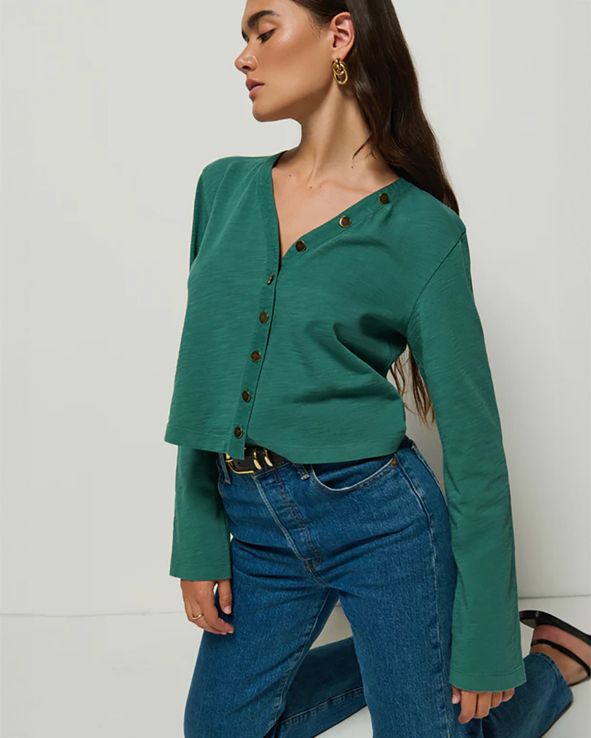 Nation Marlowe Long Sleeve Shirt in Spruce