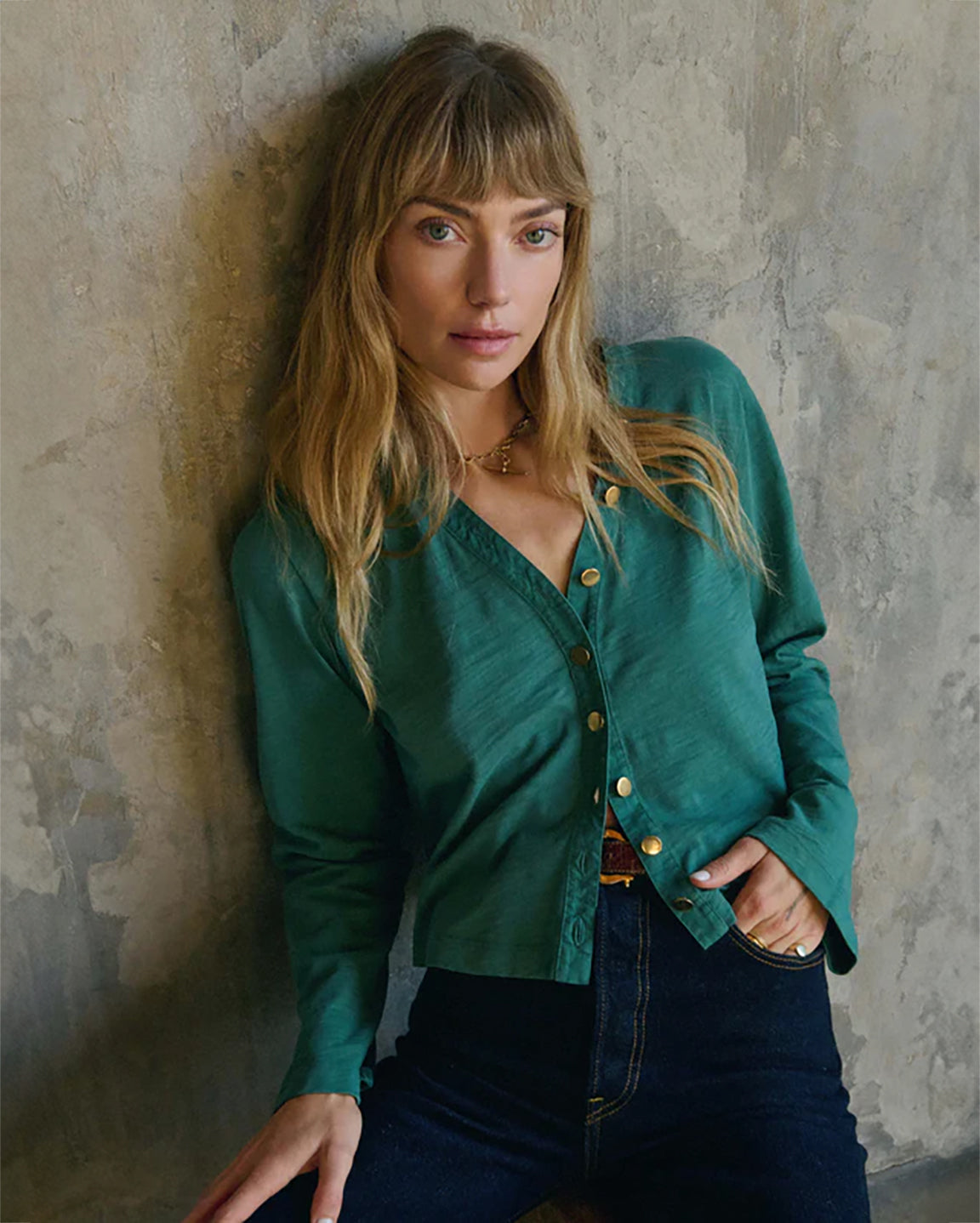 Nation Marlowe Long Sleeve Shirt in Spruce