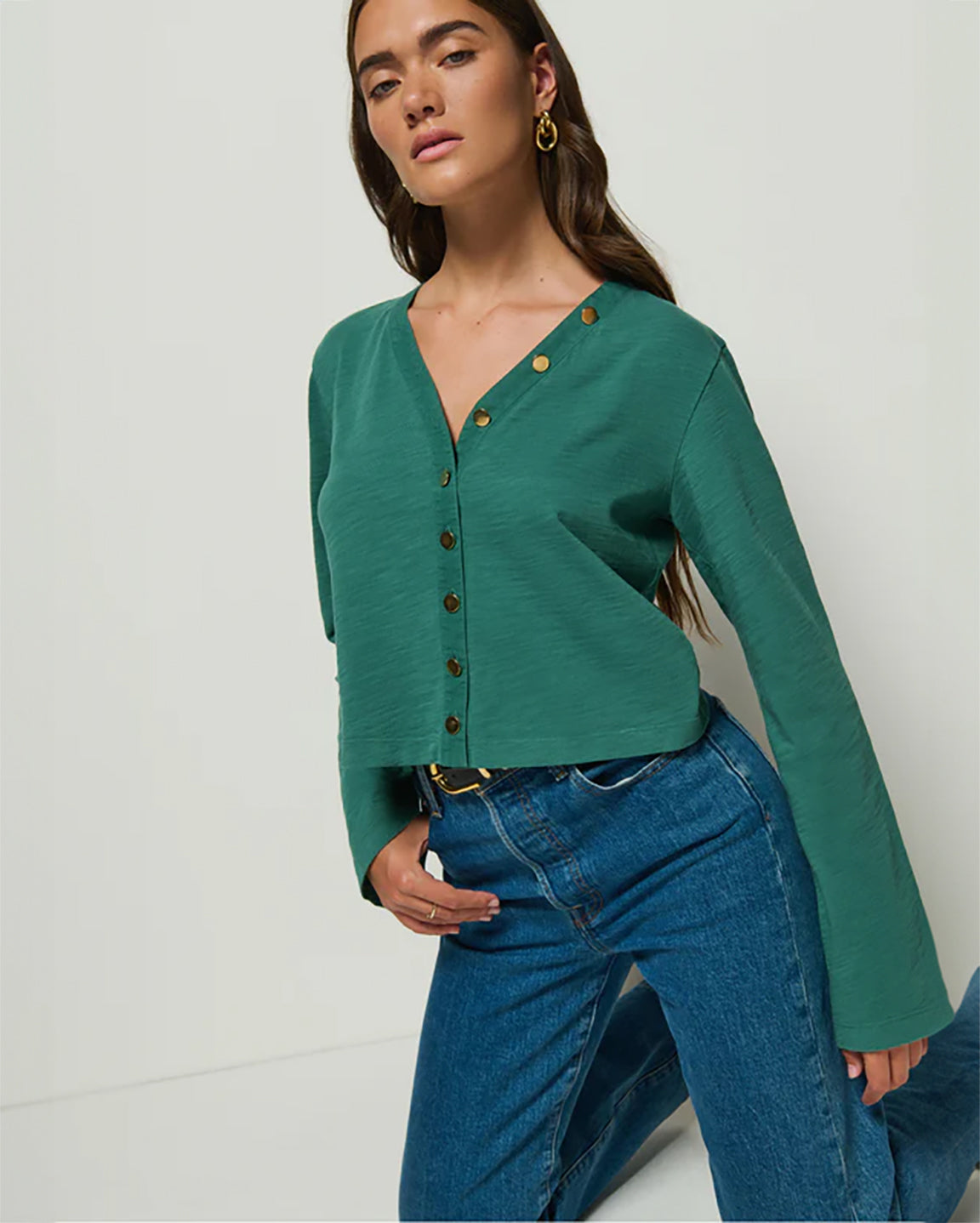 Nation Marlowe Long Sleeve Shirt in Spruce