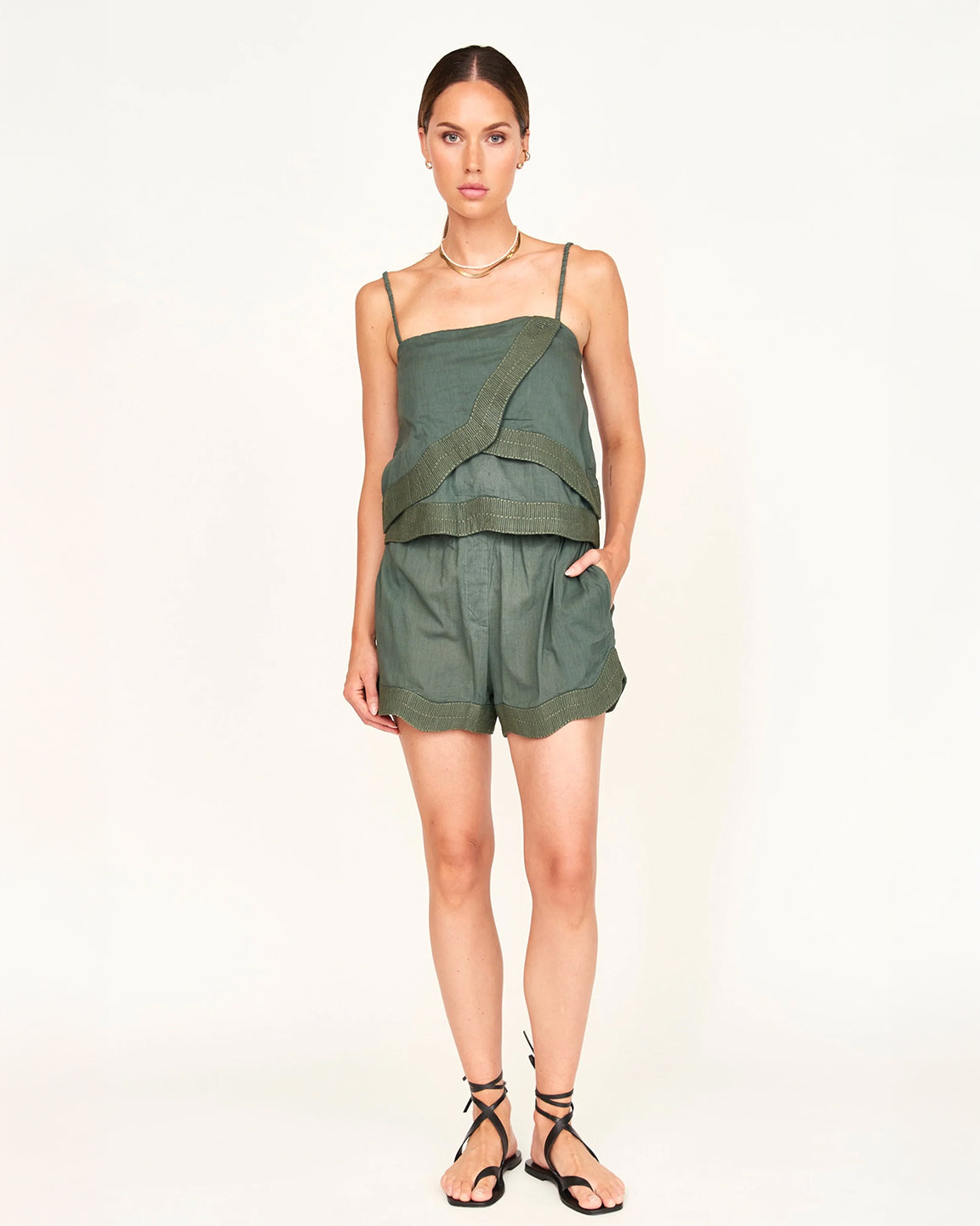 Mirth Bahia cropped Tank In Verde Fossil
